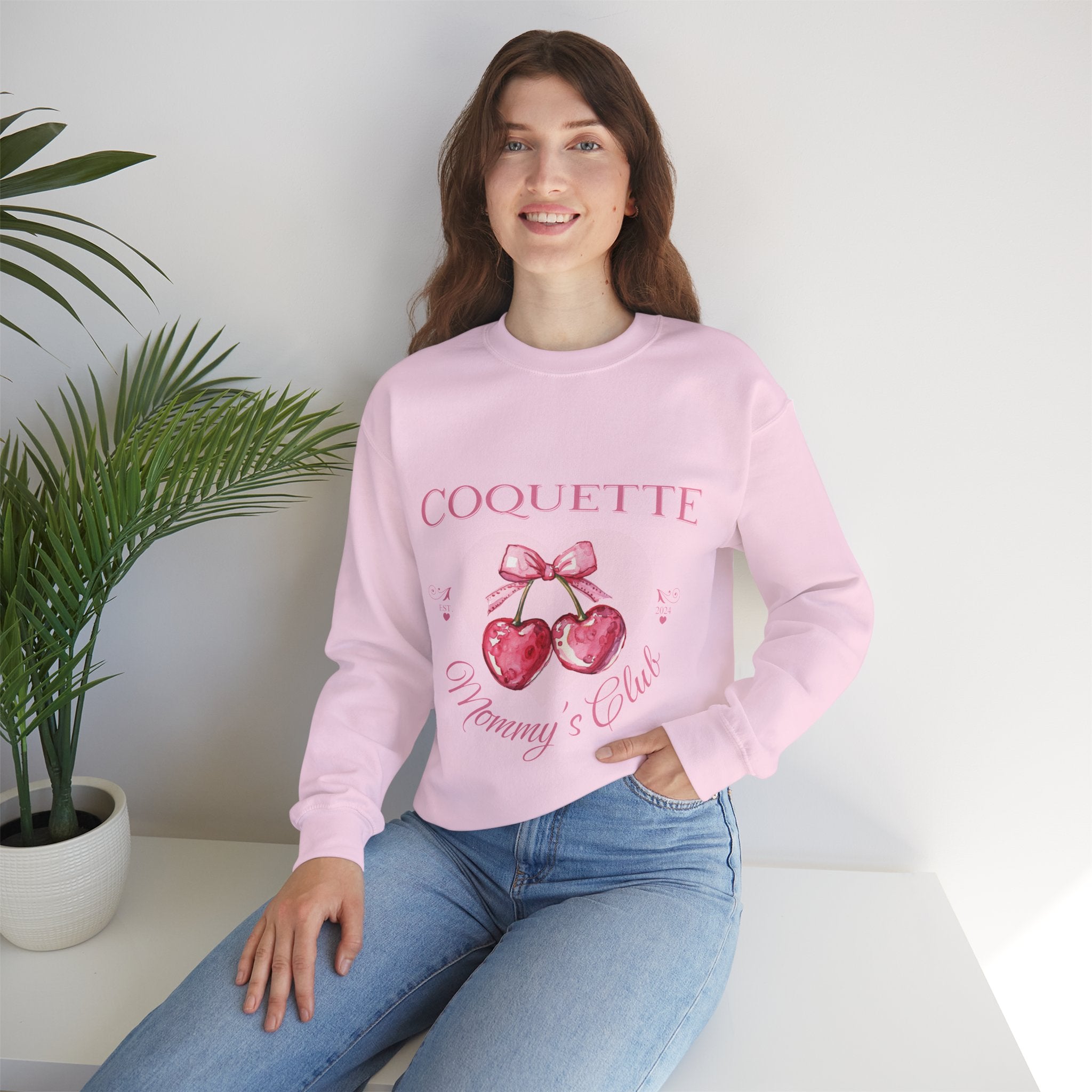 Coquette Mommy's Club Sweatshirt — Pink Cherry Heart Crewneck