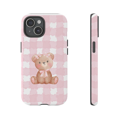 Pink Plaid Teddy Phone Case — Cute Bear iPhone Protective Cover
