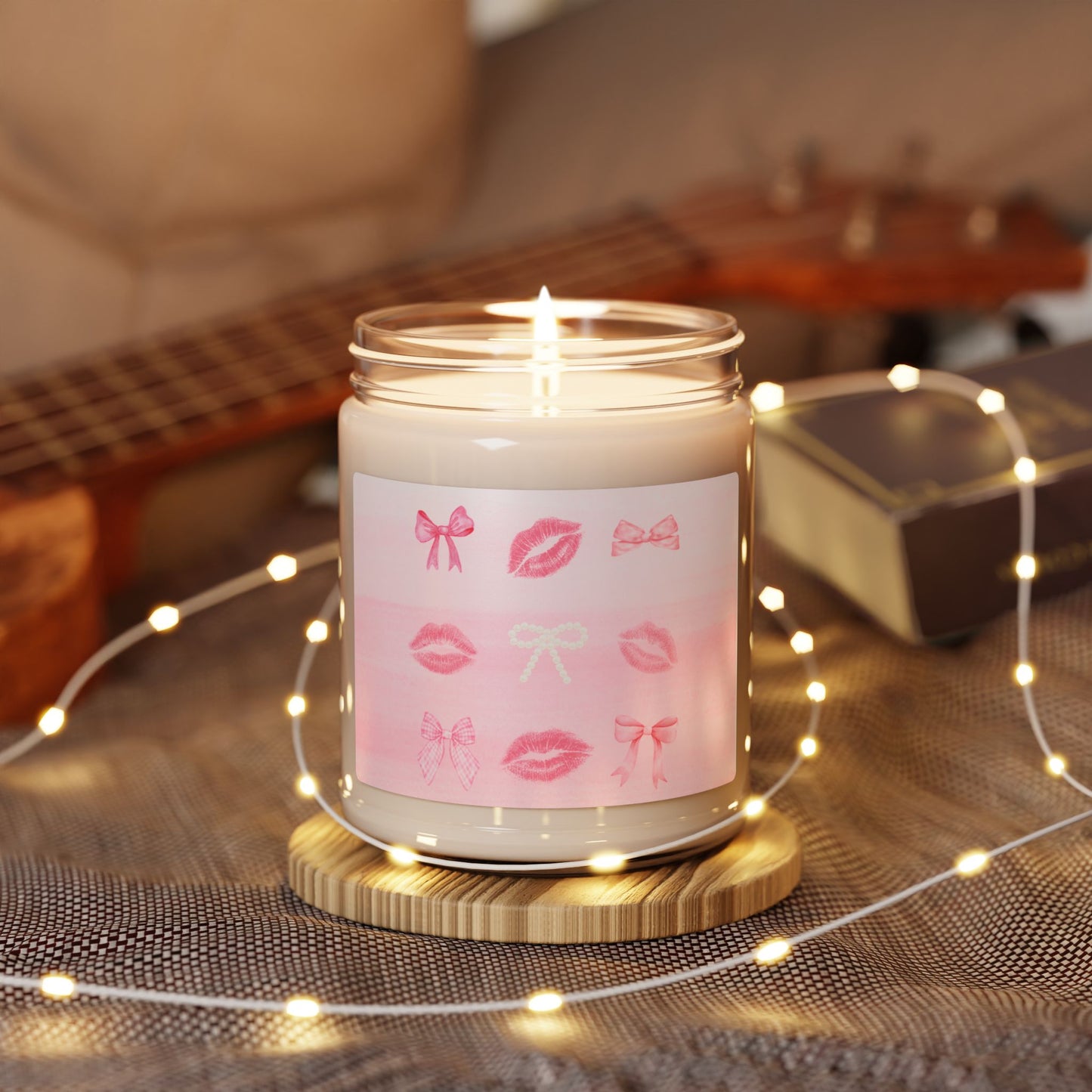 Valentine Kiss Soy Candle — 9oz Scented Jar with Pink Lip & Bow Design