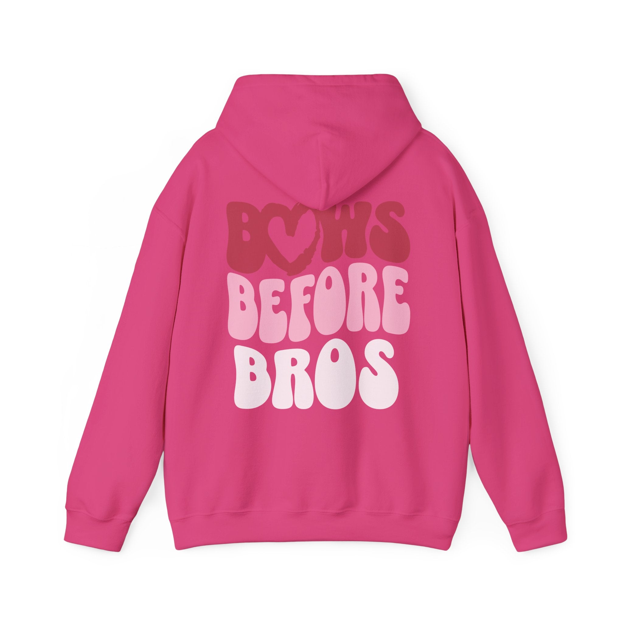 Bows Before Bros Hoodie – Pink Retro Heart Graphic Hooded Sweatshirt