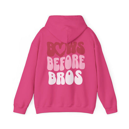Bows Before Bros Hoodie – Pink Retro Heart Graphic Hooded Sweatshirt