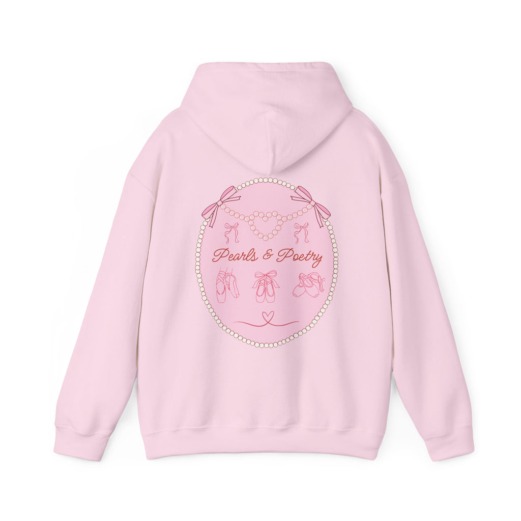 Pearls & Poetry Hoodie — Pink Ballet Emblem Hooded Sweatshirt