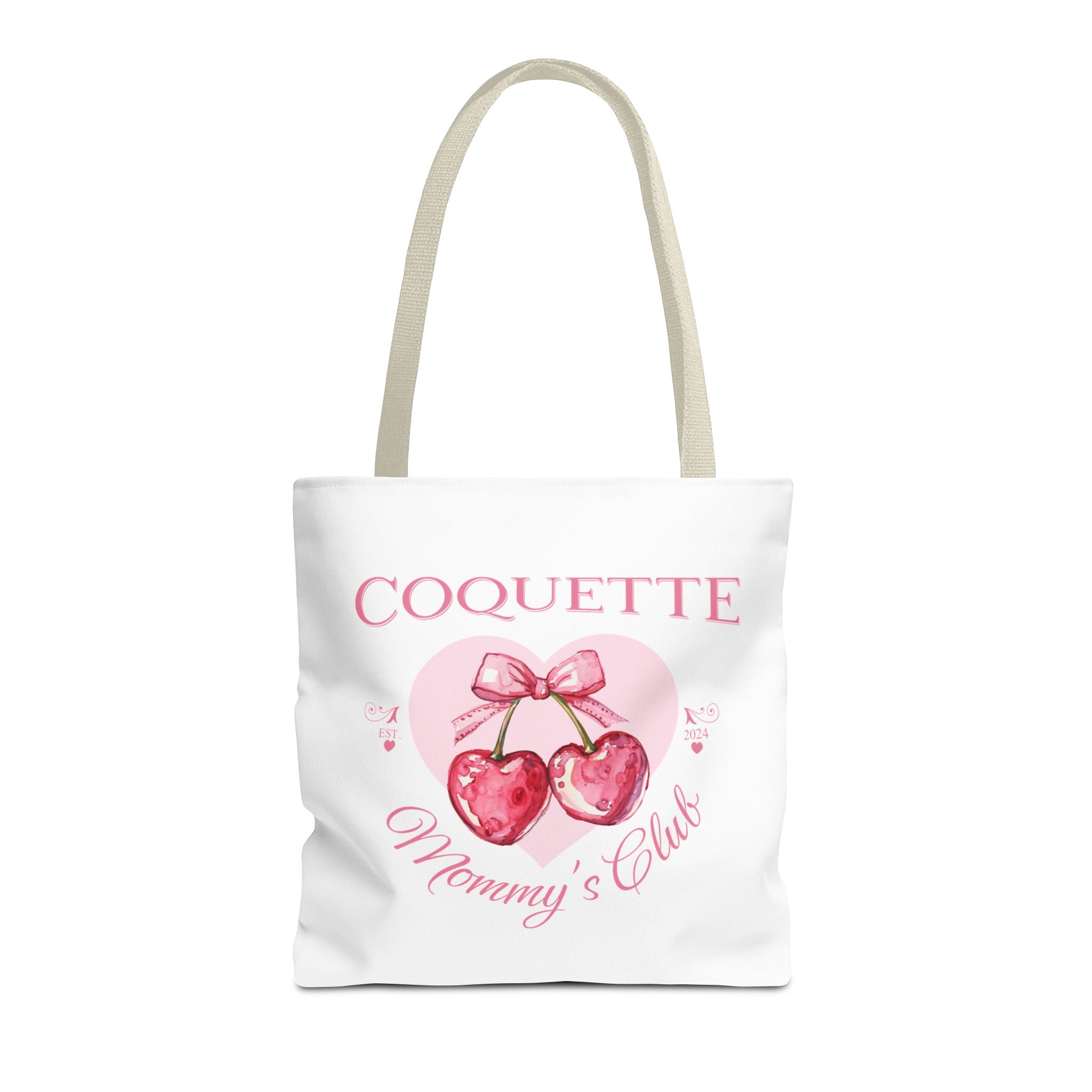 Coquette Mommy's Club Tote Bag - Pink Heart Cherries Fashionable Reusable Tote
