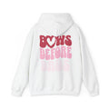 Bows Before Bros Hoodie – Pink Retro Heart Graphic Hooded Sweatshirt