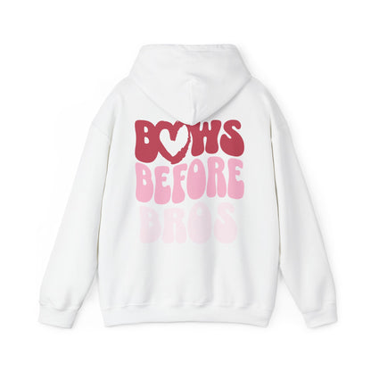 Bows Before Bros Hoodie – Pink Retro Heart Graphic Hooded Sweatshirt