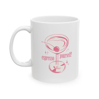Coffee Mug — Pink Witchy Cat Illustration with 'Espresso' Theme