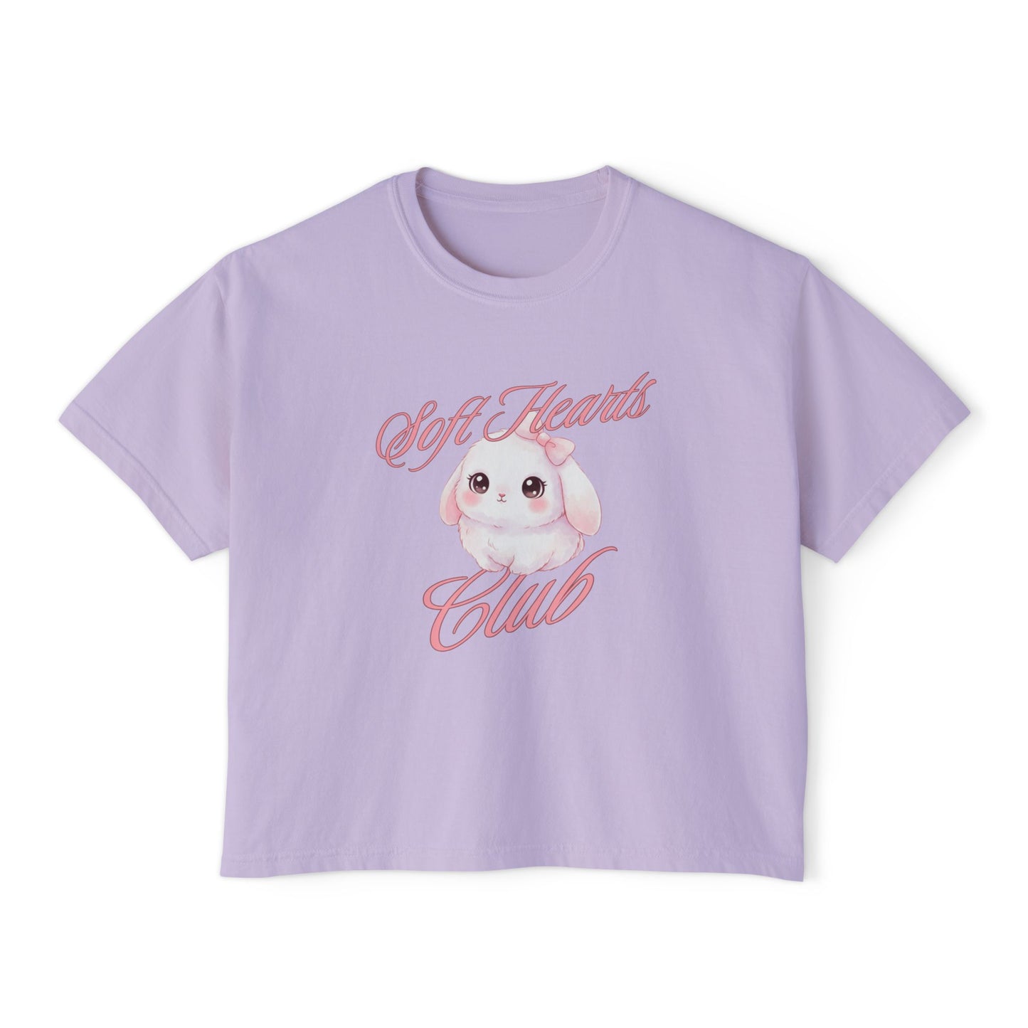 Soft Hearts Club Women's Boxy Tee — Cute Pastel Bunny Graphic