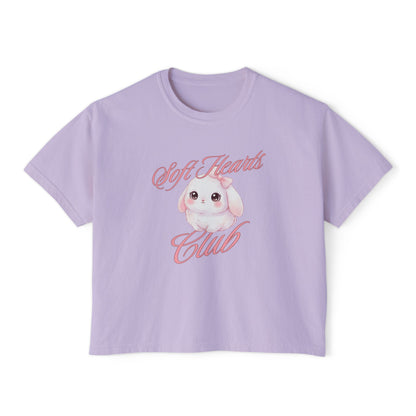 Soft Hearts Club Women's Boxy Tee — Cute Pastel Bunny Graphic