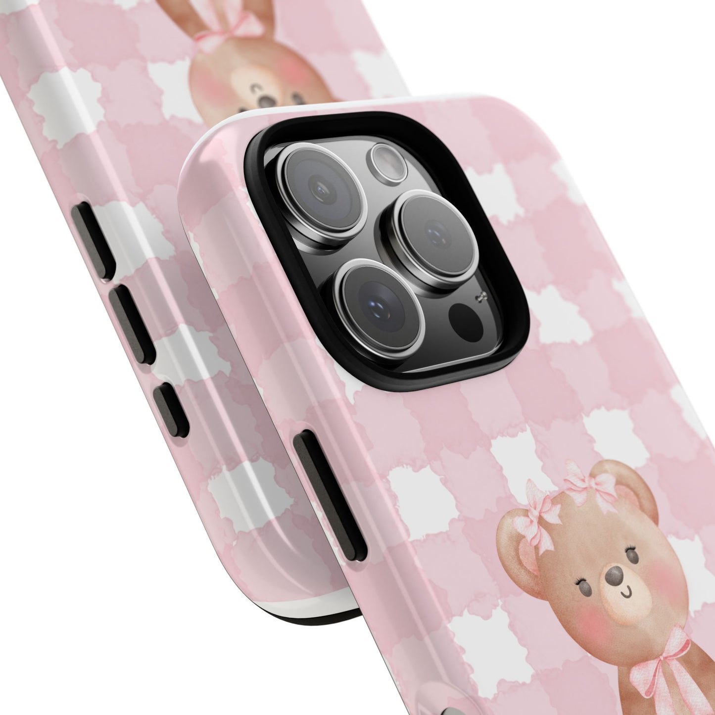 Pink Plaid Teddy Phone Case — Cute Bear iPhone Protective Cover