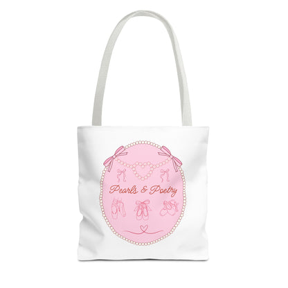 Pearls & Poetry Pink Ballet Tote Bag — Cute Dance-Themed Reusable Shopper