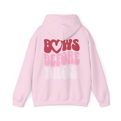 Bows Before Bros Hoodie – Pink Retro Heart Graphic Hooded Sweatshirt