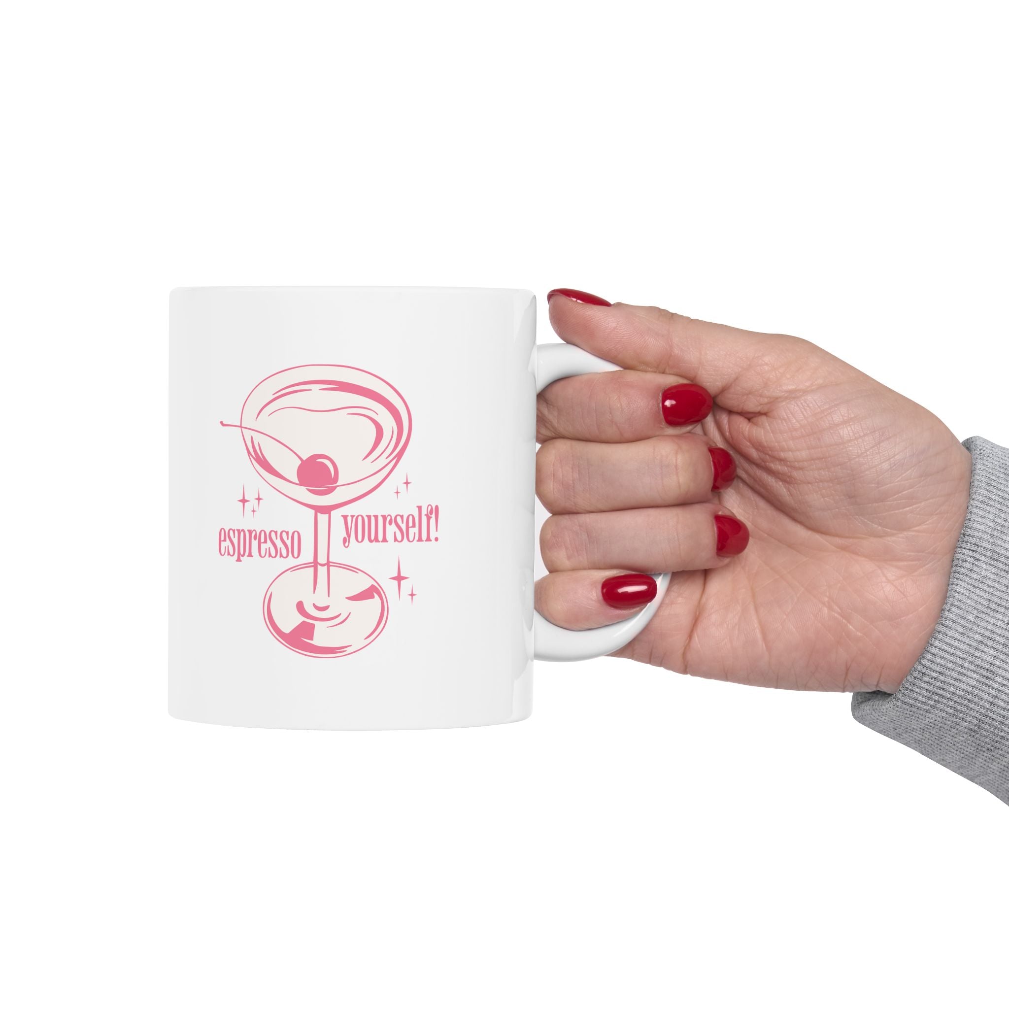 Coffee Mug — Pink Witchy Cat Illustration with 'Espresso' Theme