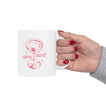 Coffee Mug — Pink Witchy Cat Illustration with 'Espresso' Theme