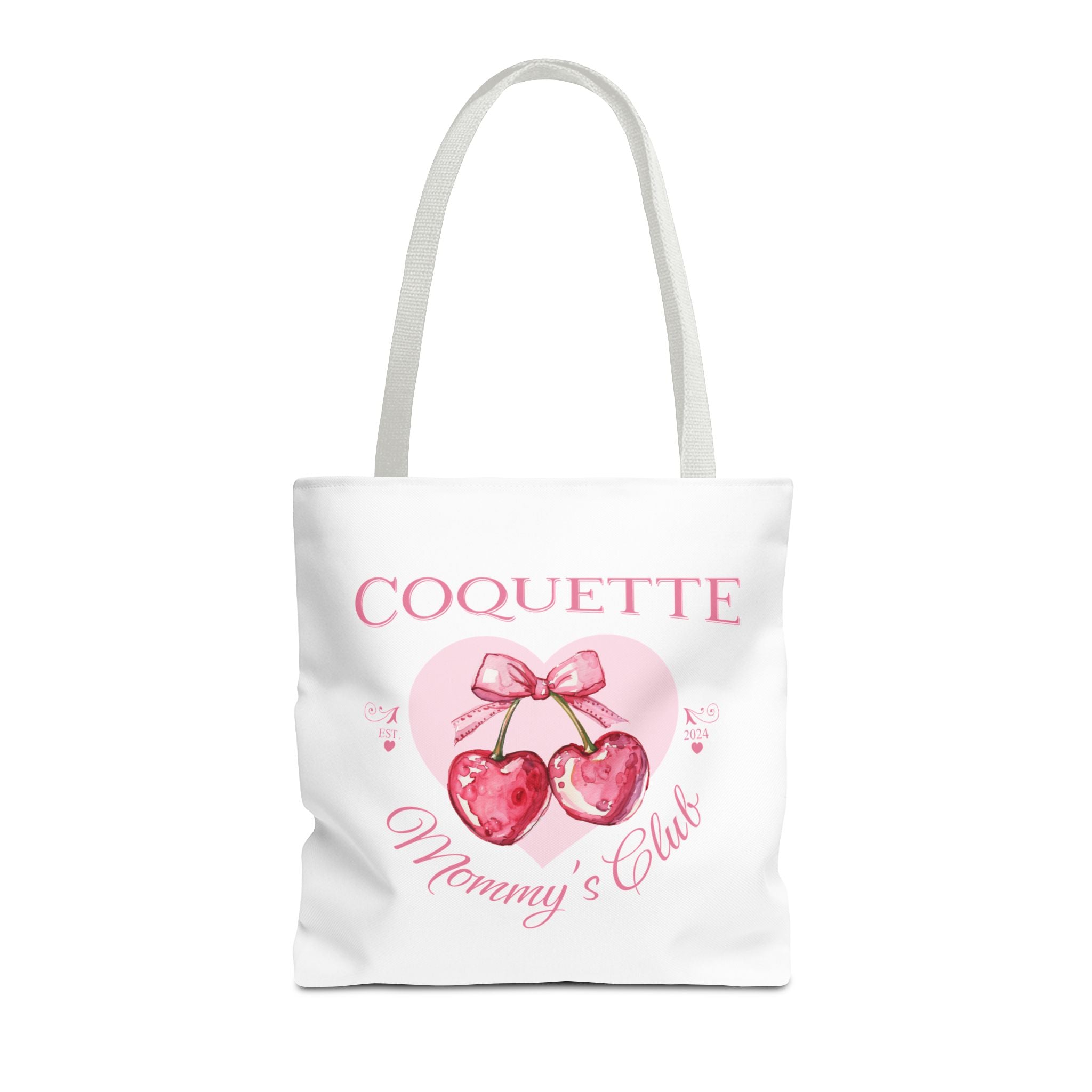 Coquette Mommy's Club Tote Bag - Pink Heart Cherries Fashionable Reusable Tote