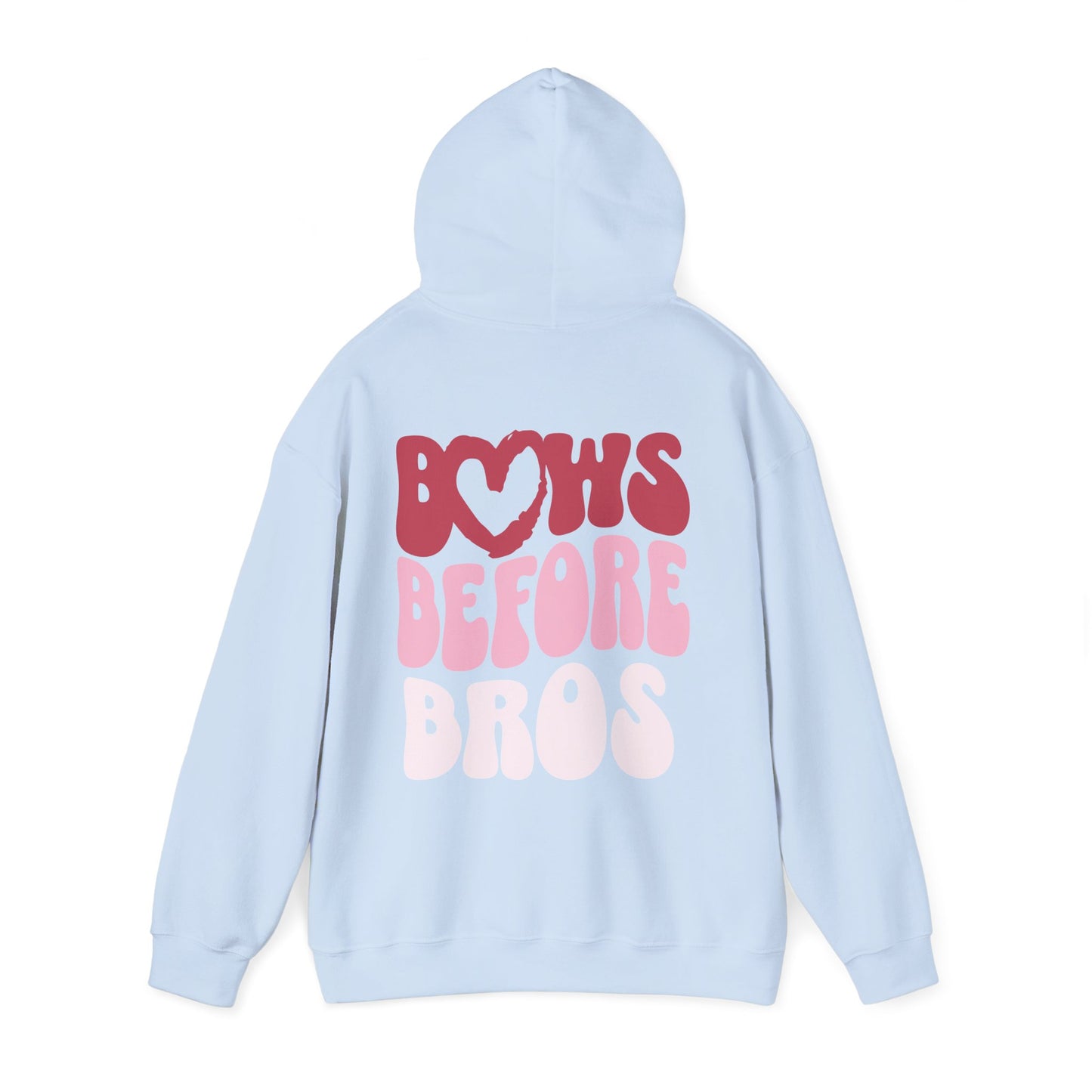 Bows Before Bros Hoodie – Pink Retro Heart Graphic Hooded Sweatshirt
