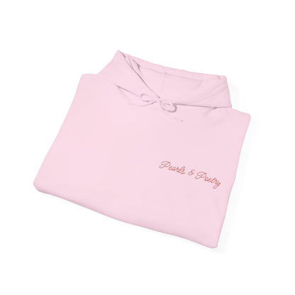 Pearls & Poetry Hoodie — Pink Ballet Emblem Hooded Sweatshirt