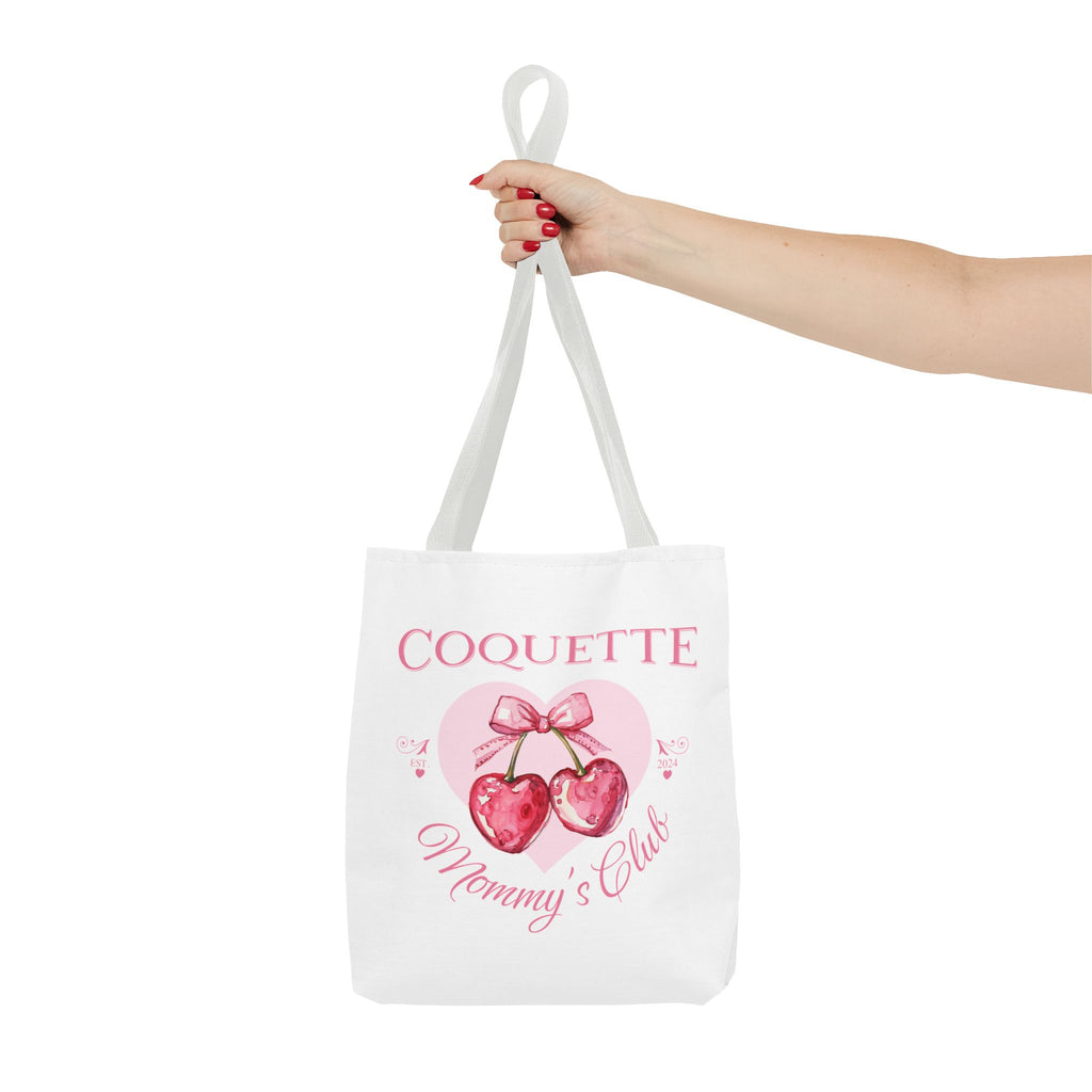 Coquette Mommy's Club Tote Bag - Pink Heart Cherries Fashionable Reusable Tote