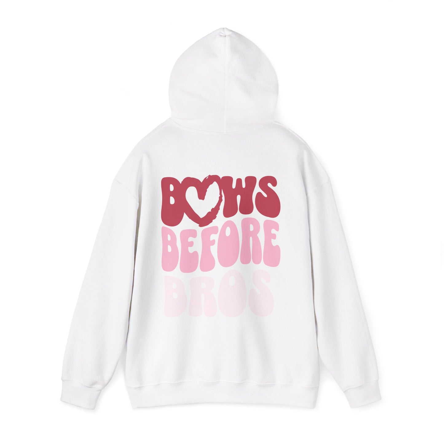 Bows Before Bros Hoodie – Pink Retro Heart Graphic Hooded Sweatshirt