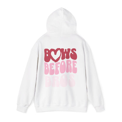 Bows Before Bros Hoodie – Pink Retro Heart Graphic Hooded Sweatshirt