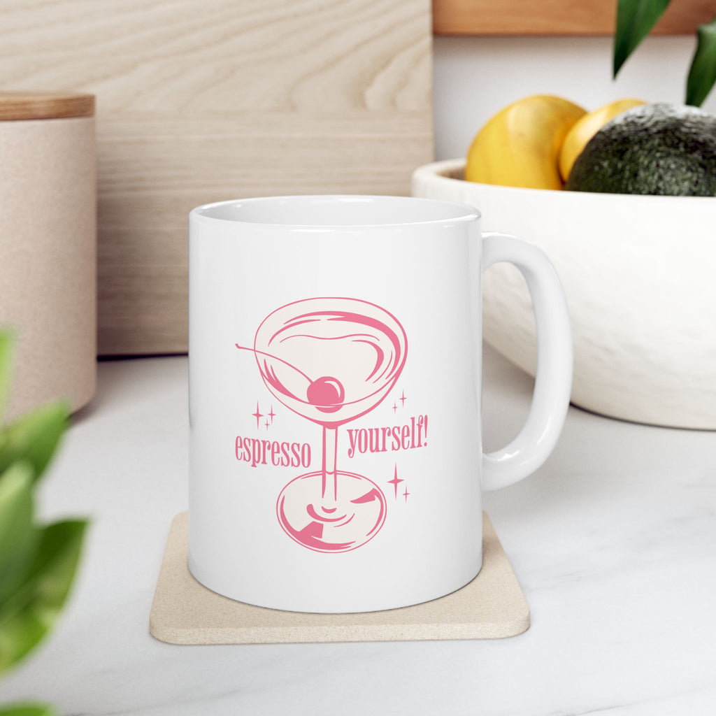 Coffee Mug — Pink Witchy Cat Illustration with 'Espresso' Theme