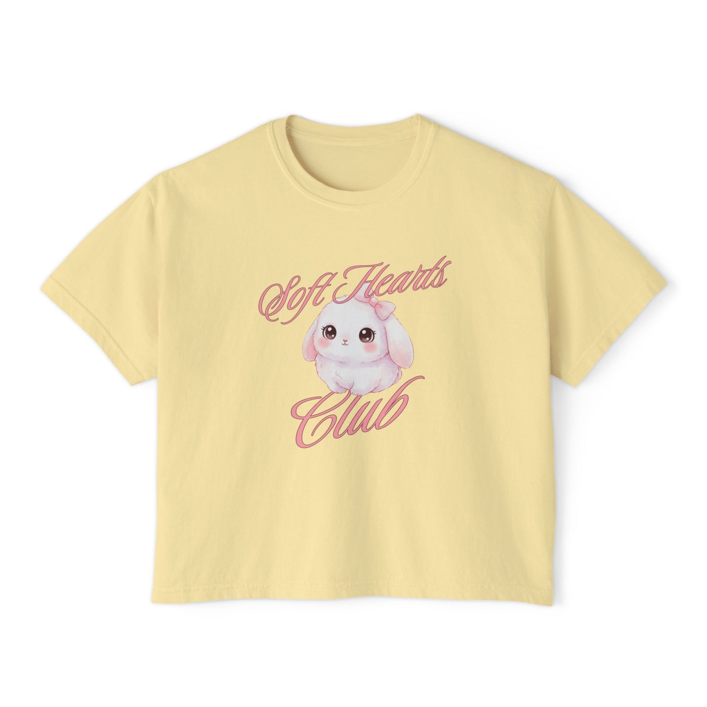 Soft Hearts Club Women's Boxy Tee — Cute Pastel Bunny Graphic