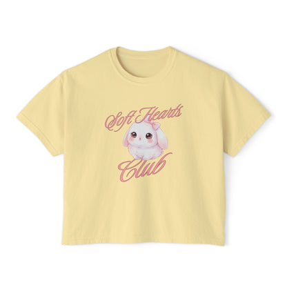 Soft Hearts Club Women's Boxy Tee — Cute Pastel Bunny Graphic
