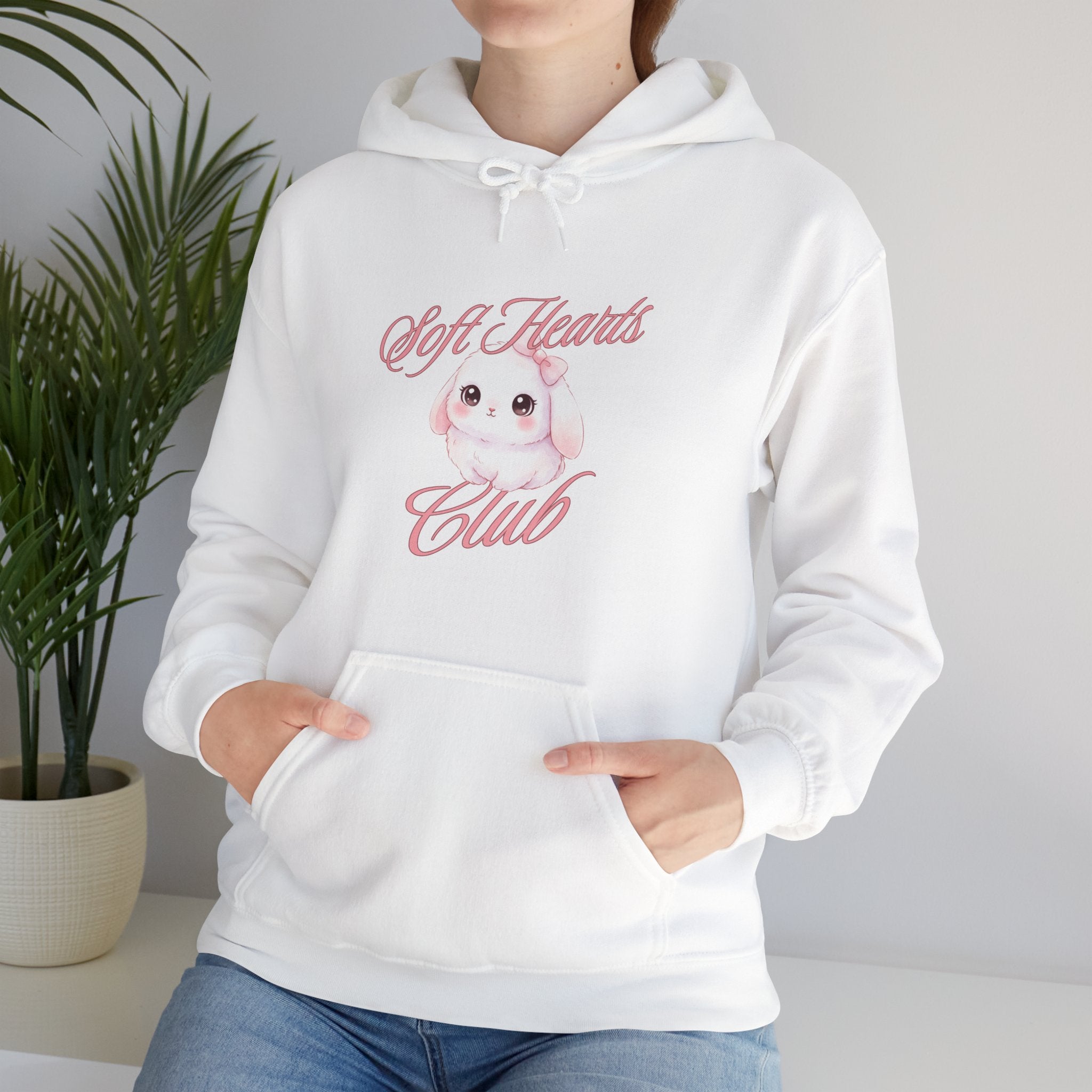 Soft Hearts Club Hoodie — Cute Pastel Bunny Graphic Pullover
