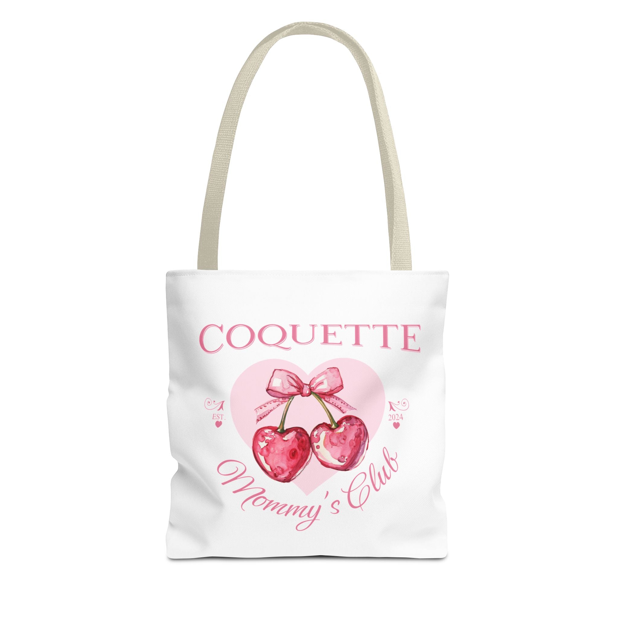 Coquette Mommy's Club Tote Bag - Pink Heart Cherries Fashionable Reusable Tote