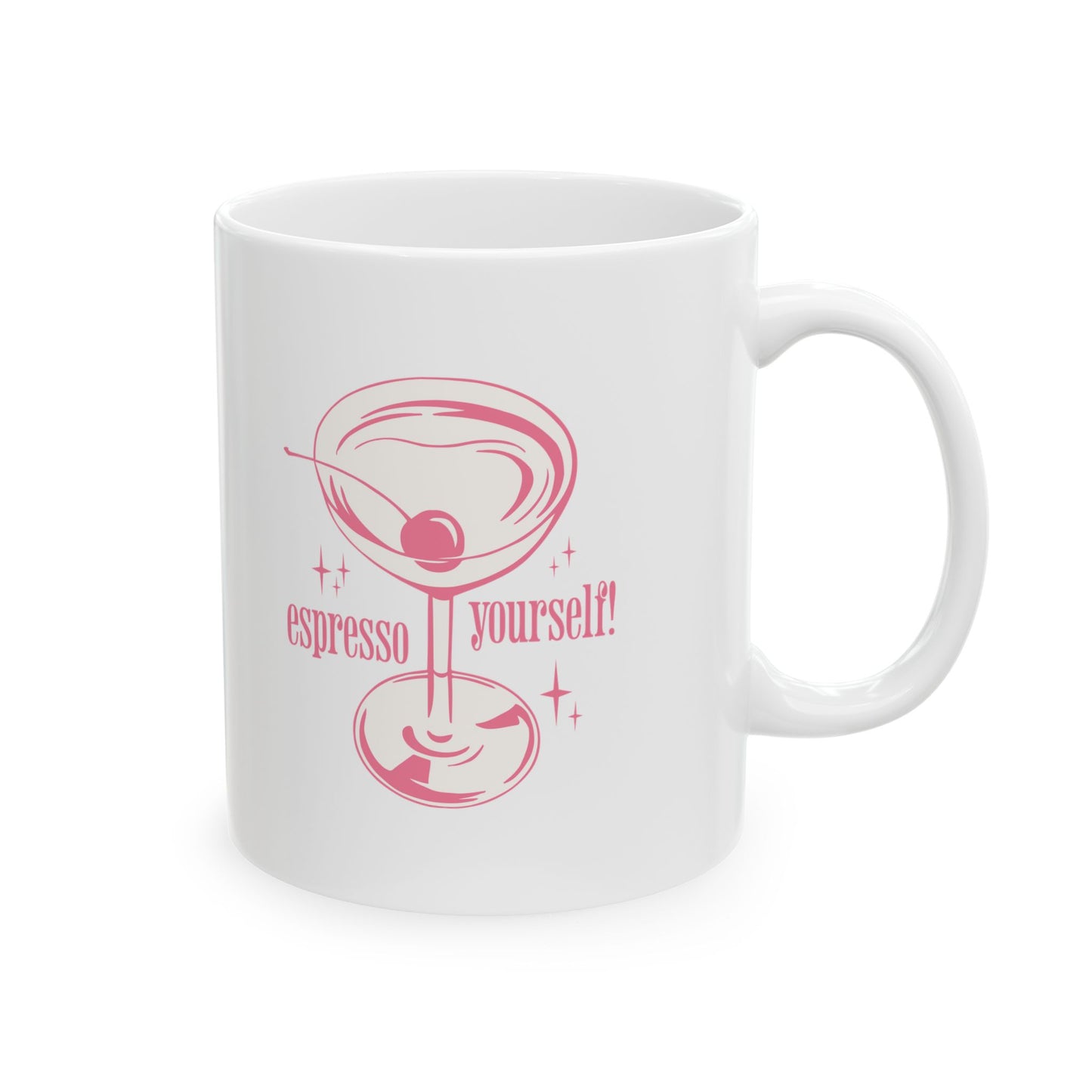 Coffee Mug — Pink Witchy Cat Illustration with 'Espresso' Theme