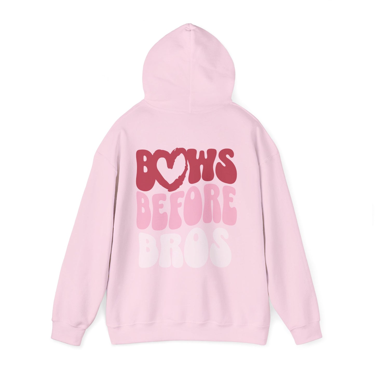 Bows Before Bros Hoodie – Pink Retro Heart Graphic Hooded Sweatshirt