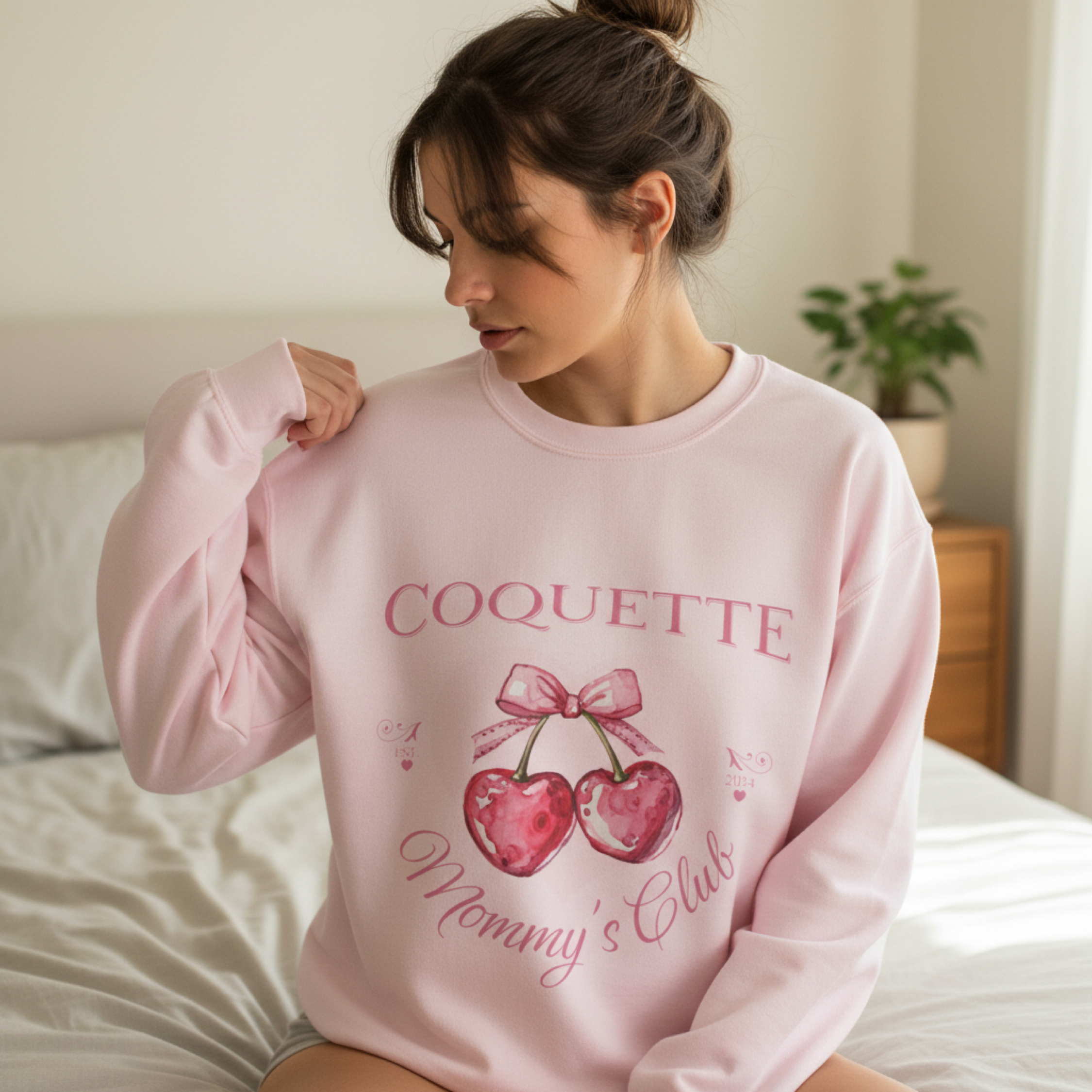 Coquette Mommy's Club Sweatshirt — Pink Cherry Heart Crewneck