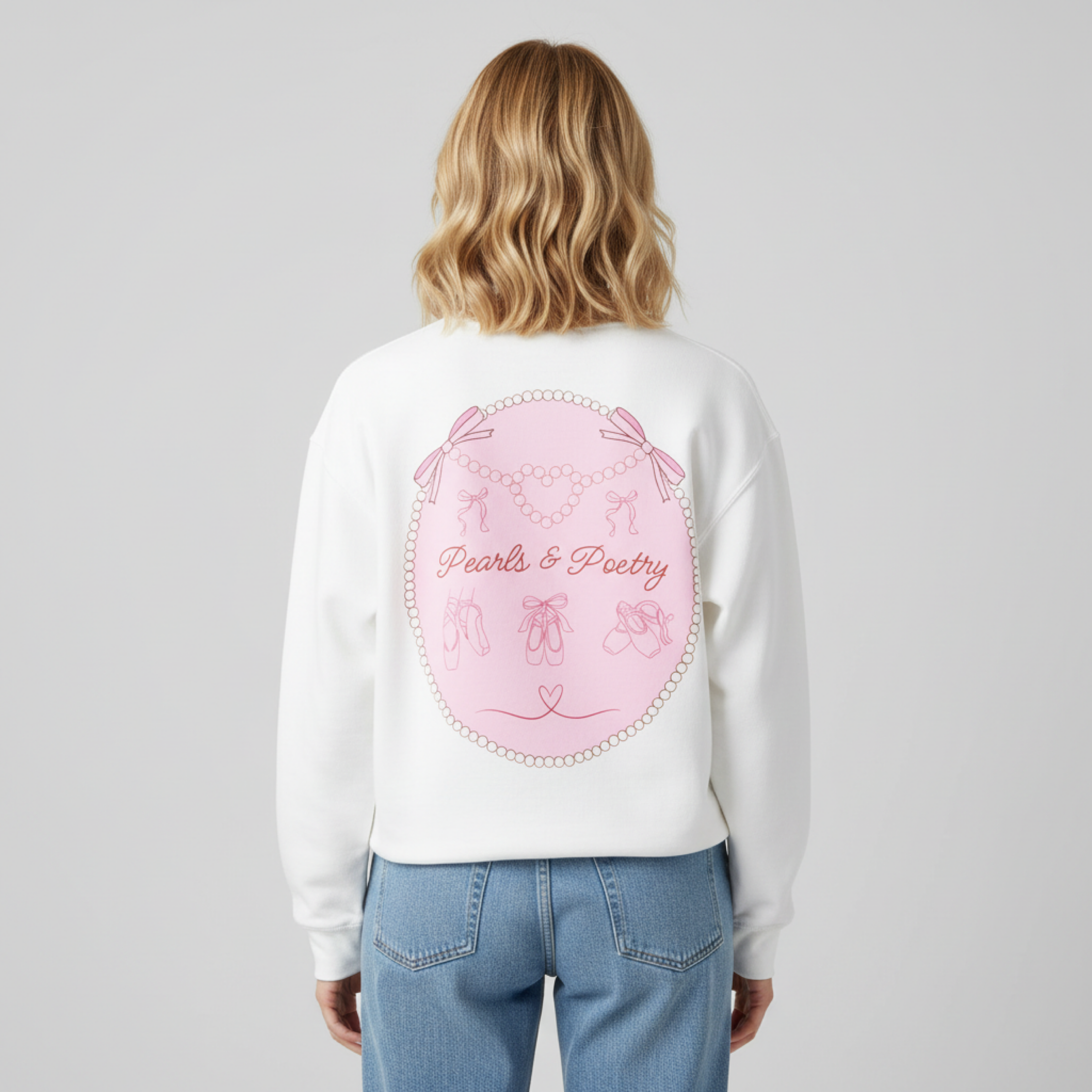Pearls & Poetry Coquette Crewneck Sweatshirt — Cute Feminine Aesthetic