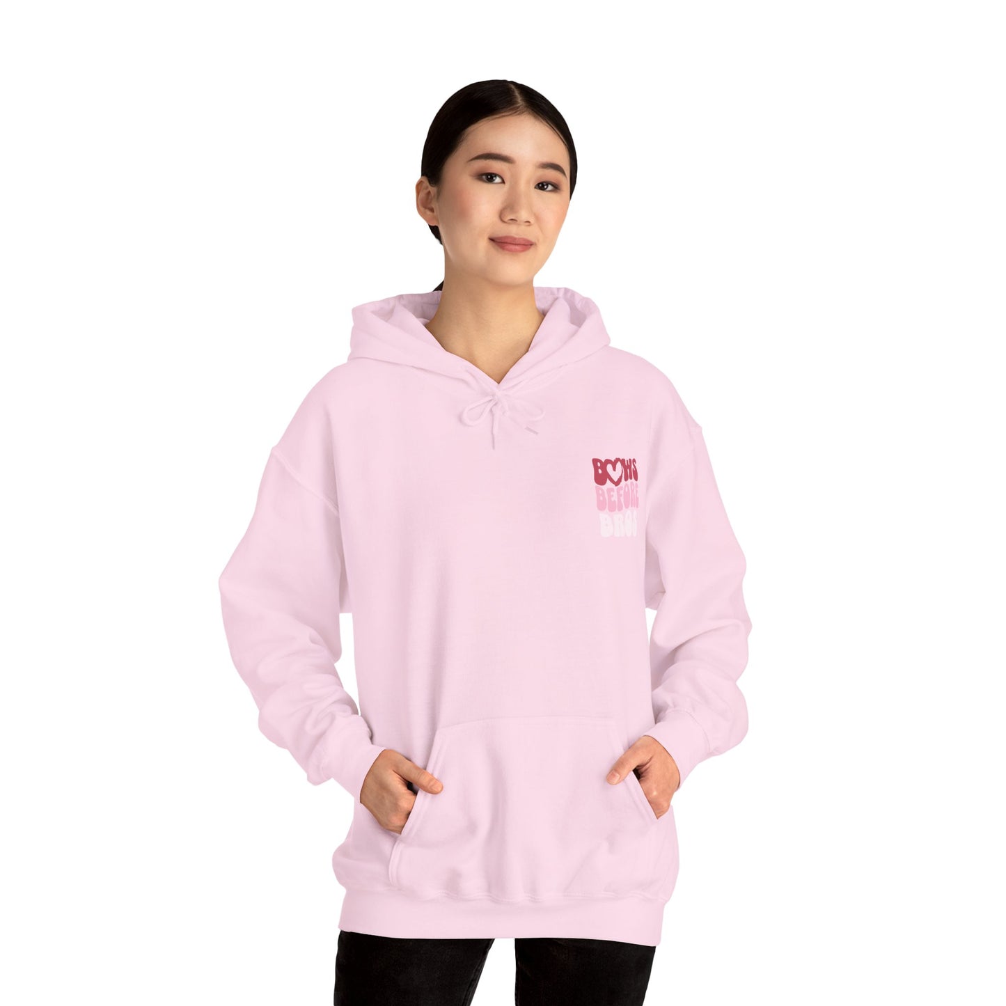 Bows Before Bros Hoodie – Pink Retro Heart Graphic Hooded Sweatshirt