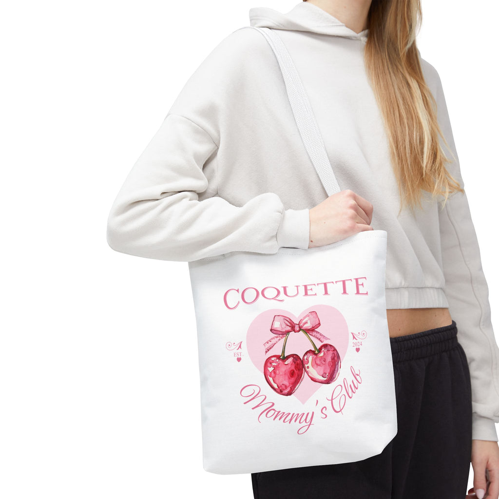 Coquette Mommy's Club Tote Bag - Pink Heart Cherries Fashionable Reusable Tote