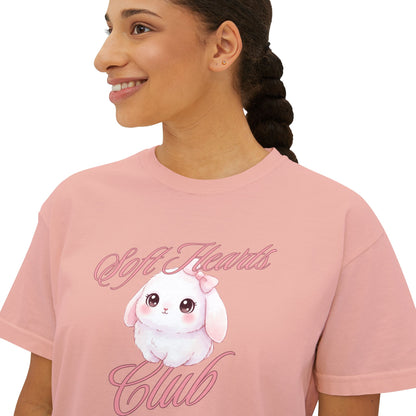 Soft Hearts Club Women's Boxy Tee — Cute Pastel Bunny Graphic