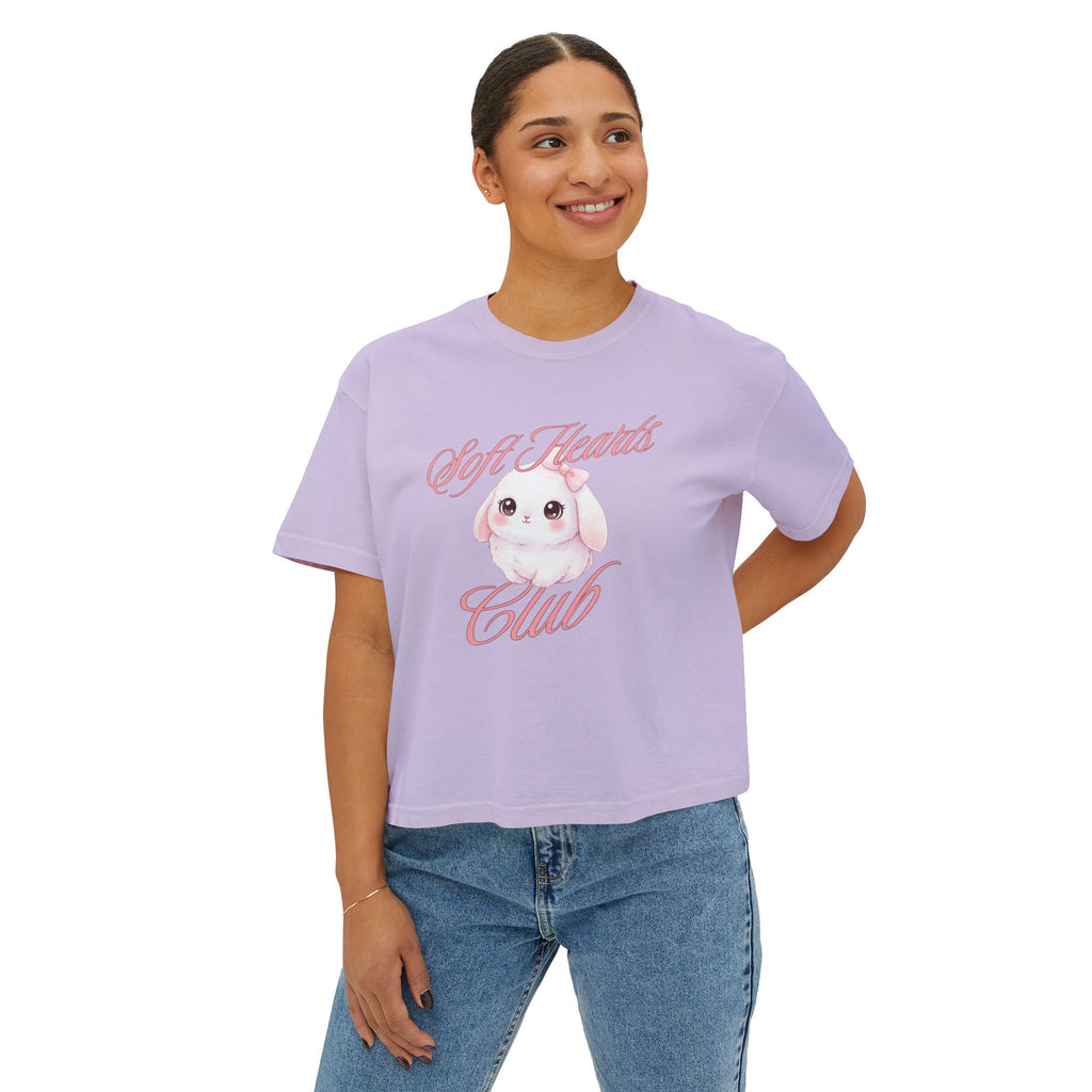 Soft Hearts Club Women's Boxy Tee — Cute Pastel Bunny Graphic