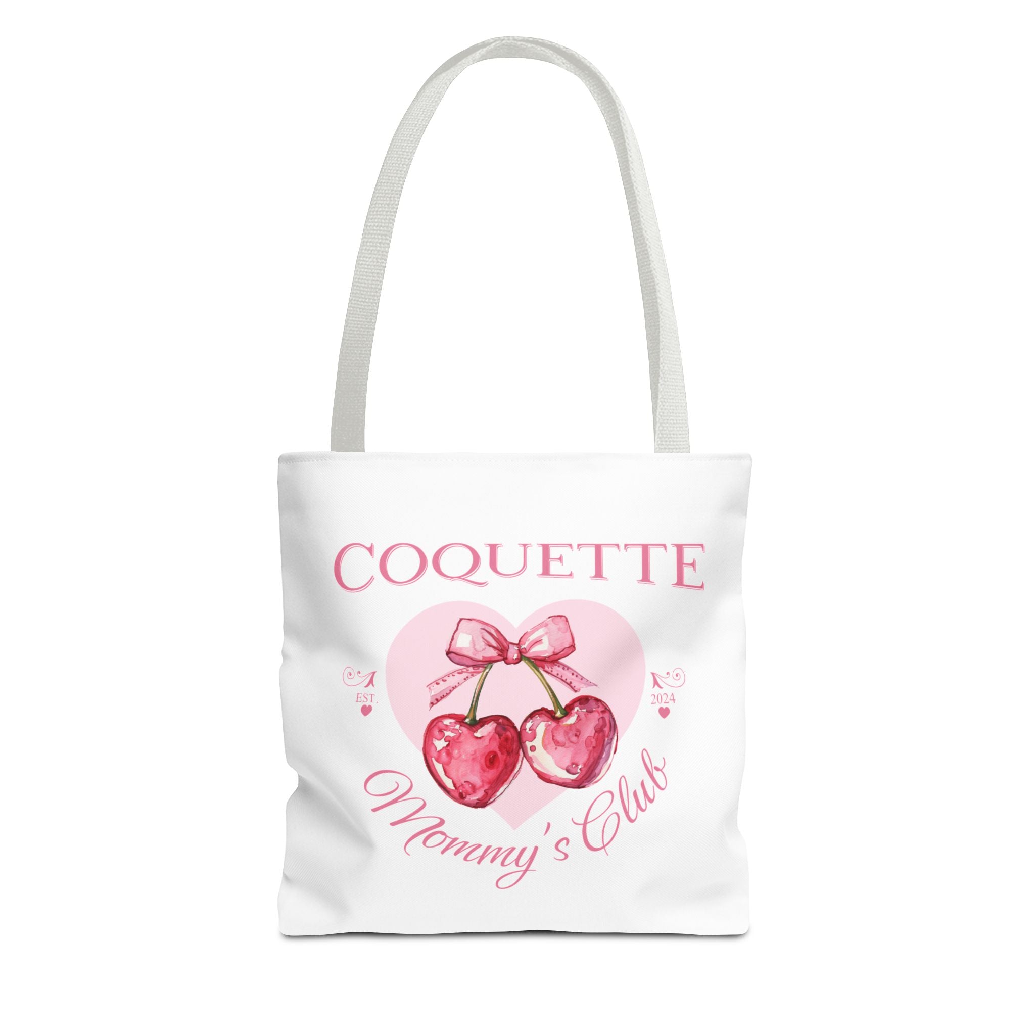 Coquette Mommy's Club Tote Bag - Pink Heart Cherries Fashionable Reusable Tote