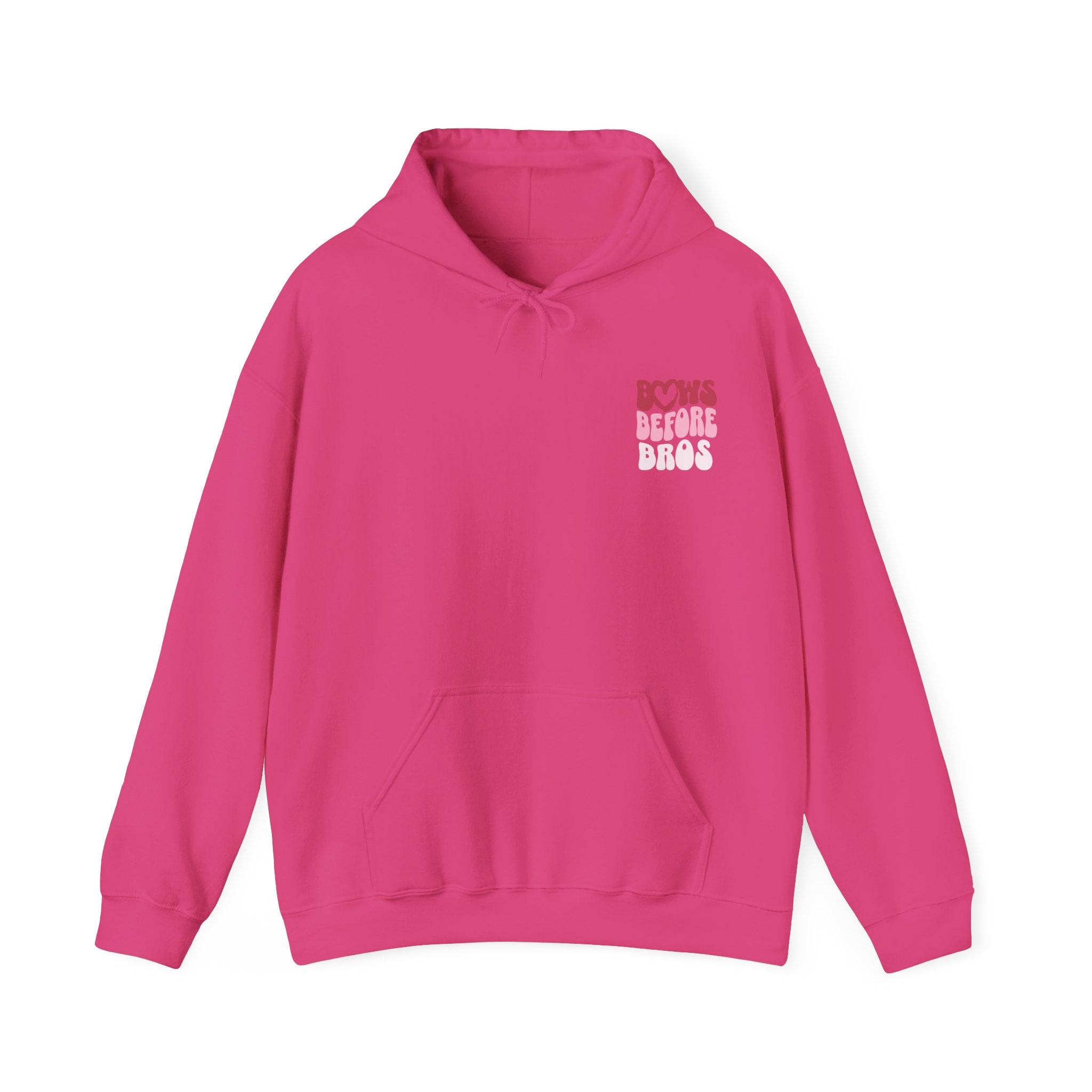 Bows Before Bros Hoodie – Pink Retro Heart Graphic Hooded Sweatshirt