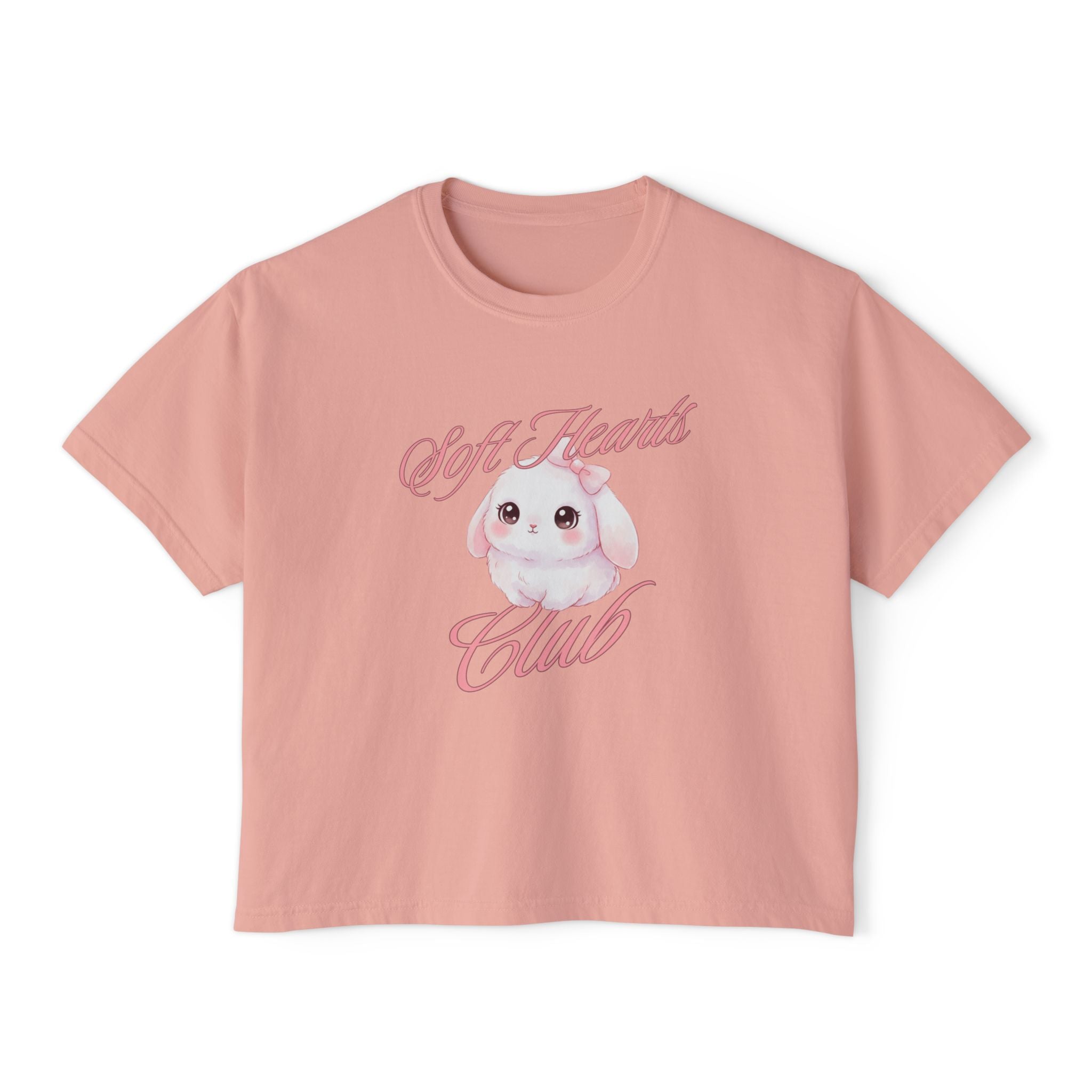 Soft Hearts Club Women's Boxy Tee — Cute Pastel Bunny Graphic