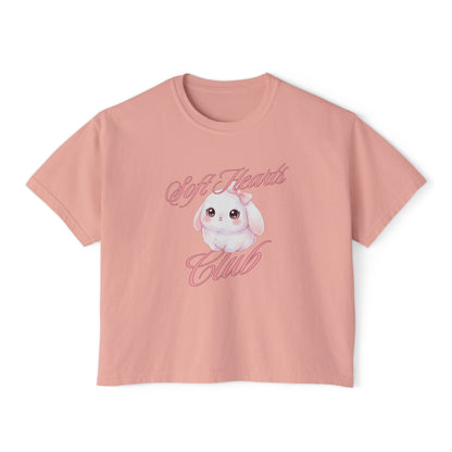 Soft Hearts Club Women's Boxy Tee — Cute Pastel Bunny Graphic