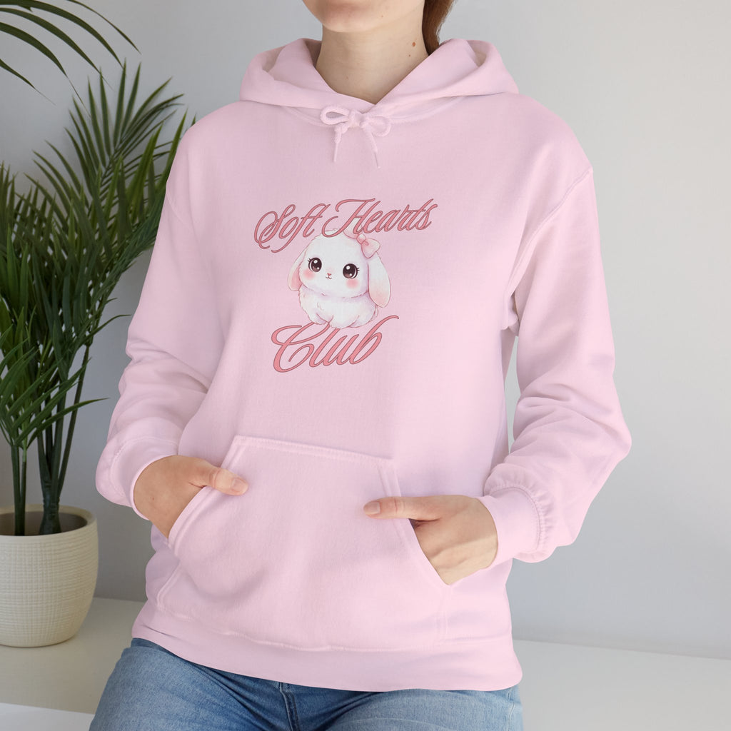 Soft Hearts Club Hoodie — Cute Pastel Bunny Graphic Pullover