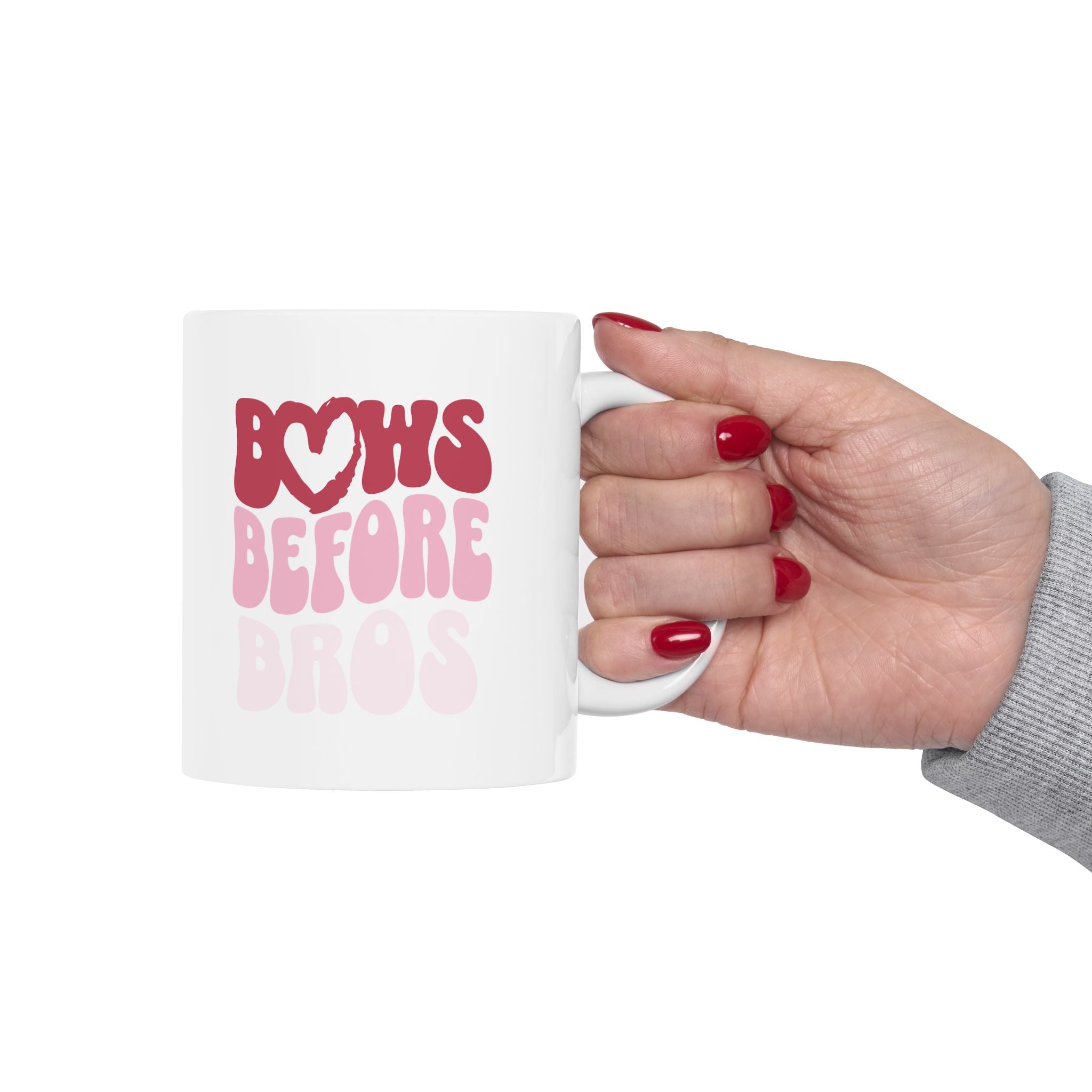 Pink Bows Before Bros Ceramic Mug — Cute Pink Retro 'Bows Before Bros' Coffee Cup (11oz, 15oz)