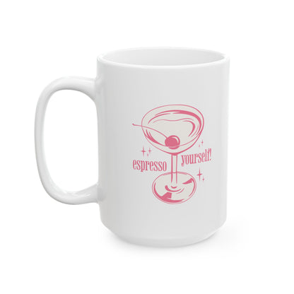 Coffee Mug — Pink Witchy Cat Illustration with 'Espresso' Theme