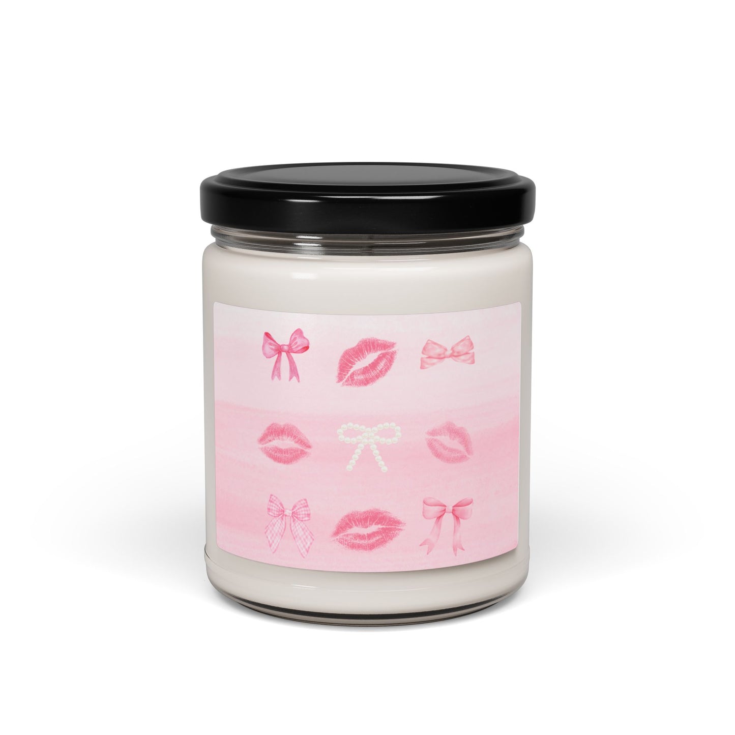 Valentine Kiss Soy Candle — 9oz Scented Jar with Pink Lip & Bow Design