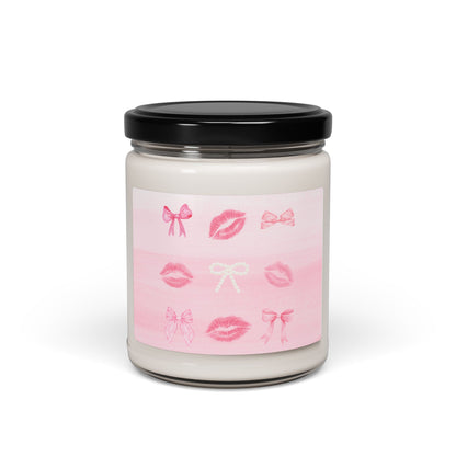 Valentine Kiss Soy Candle — 9oz Scented Jar with Pink Lip & Bow Design