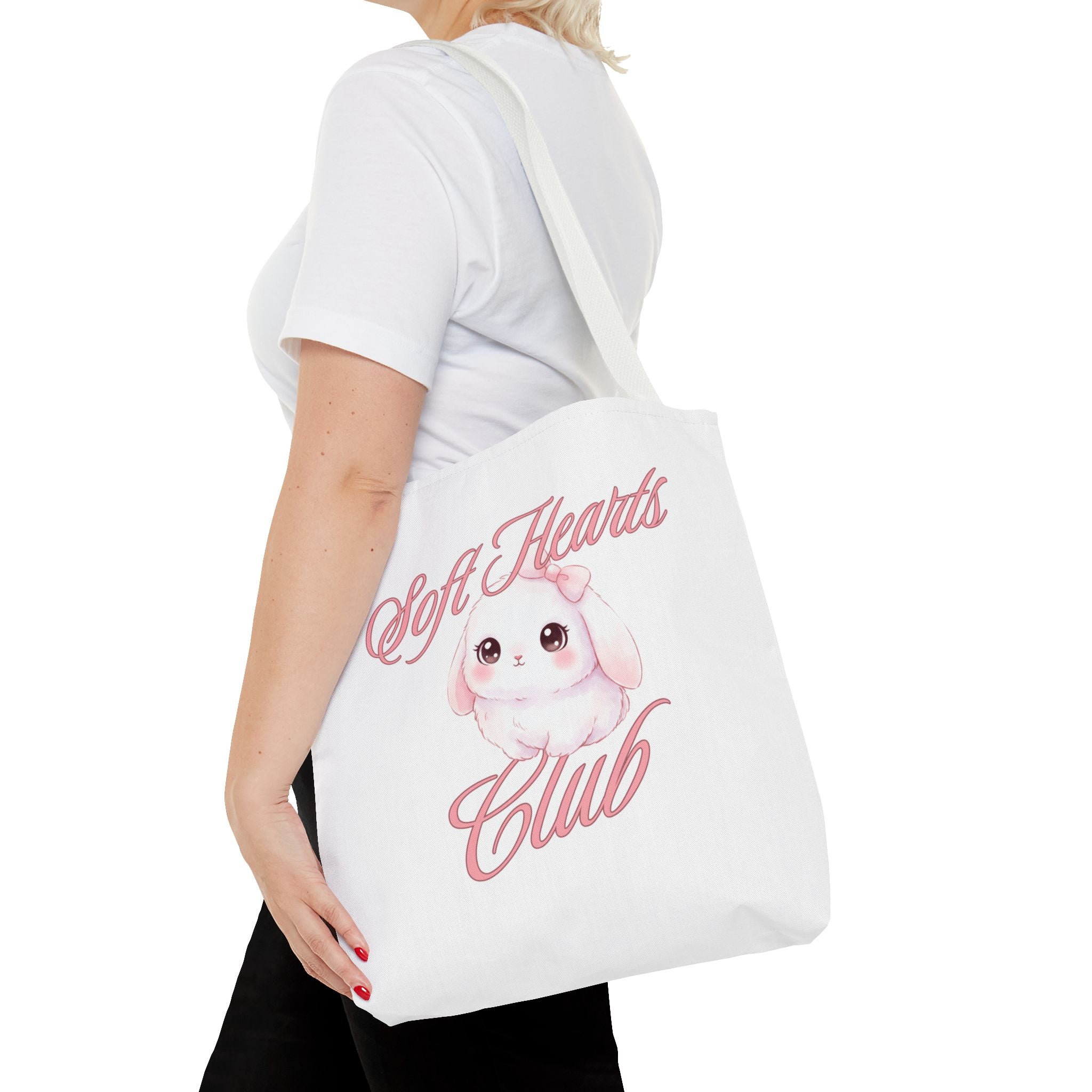 Soft Hearts Club Tote Bag — Cute Pastel Bunny AOP Shopper