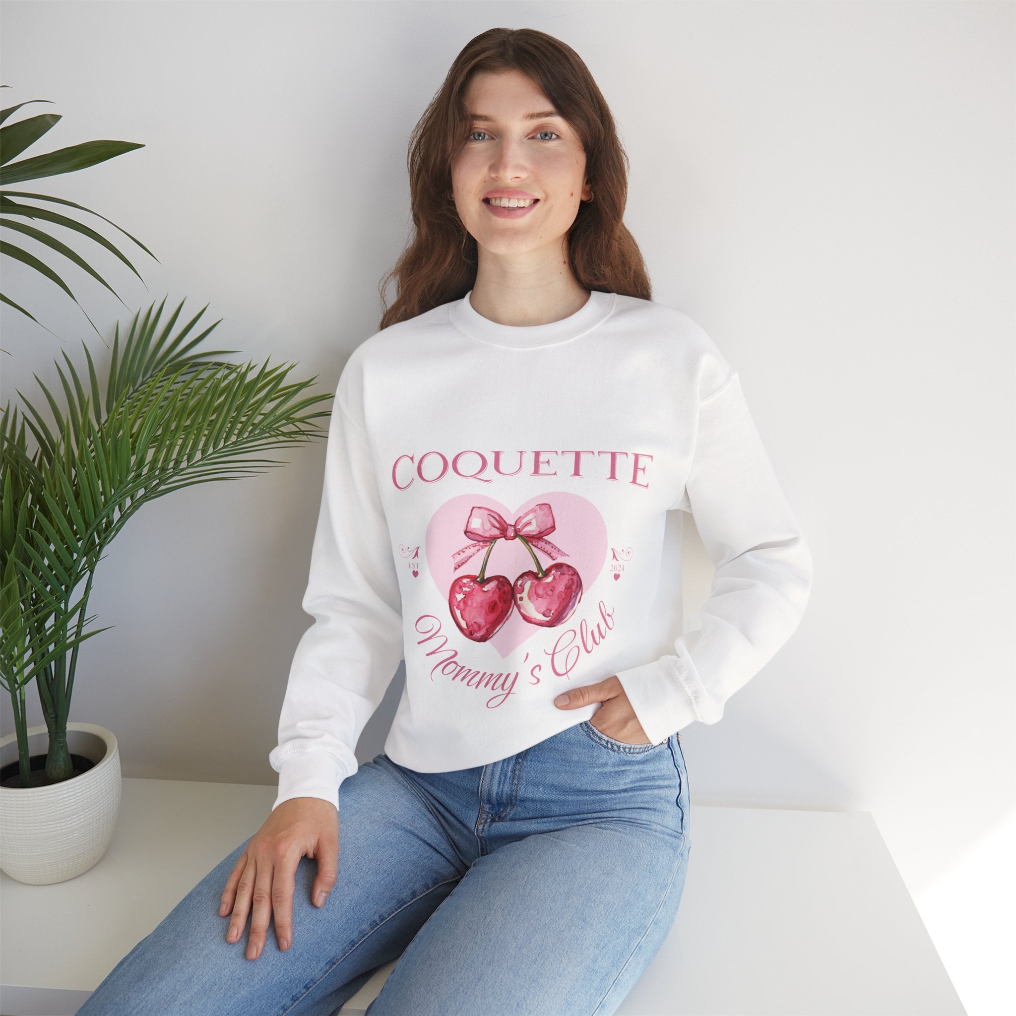 Coquette Mommy's Club Sweatshirt — Pink Cherry Heart Crewneck