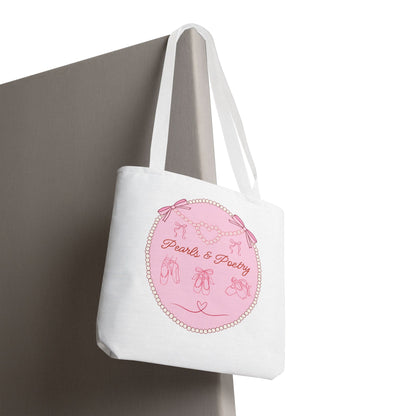 Pearls & Poetry Pink Ballet Tote Bag — Cute Dance-Themed Reusable Shopper