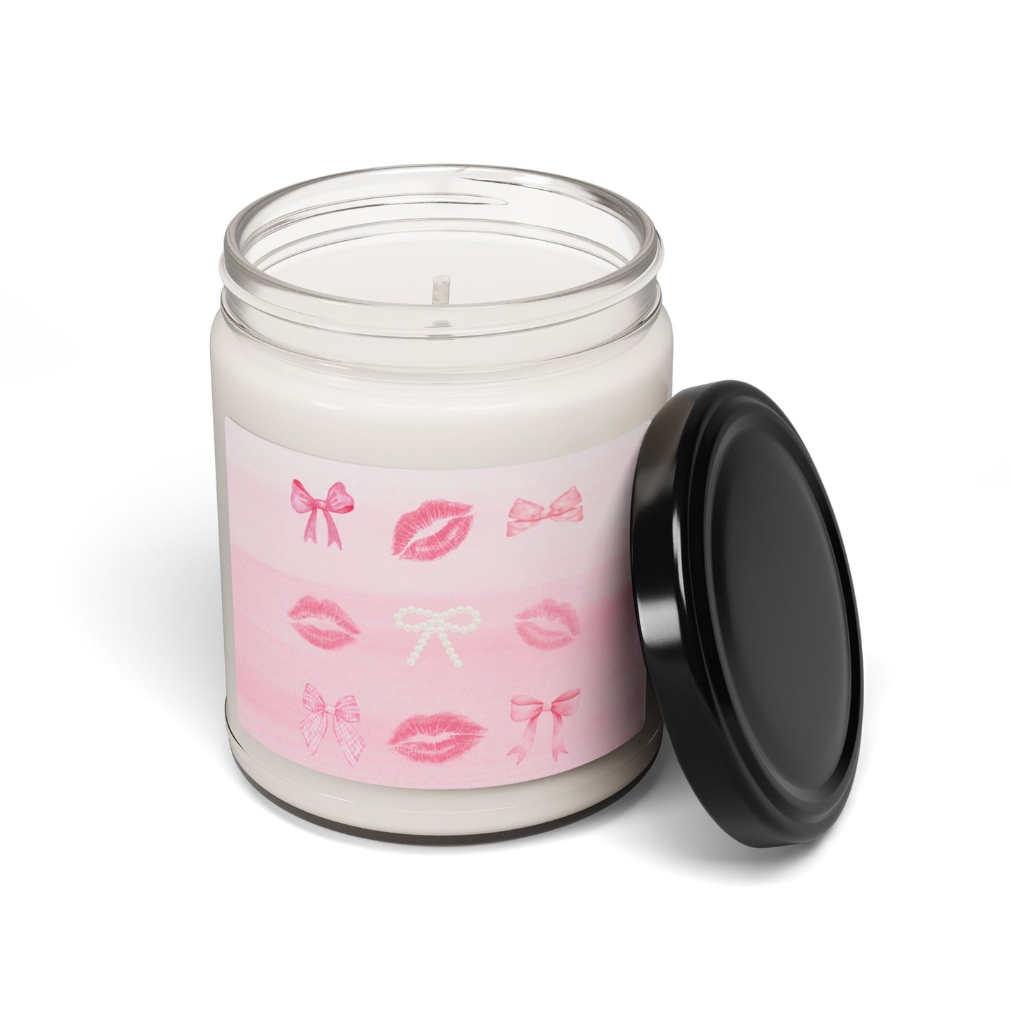 Valentine Kiss Soy Candle — 9oz Scented Jar with Pink Lip & Bow Design