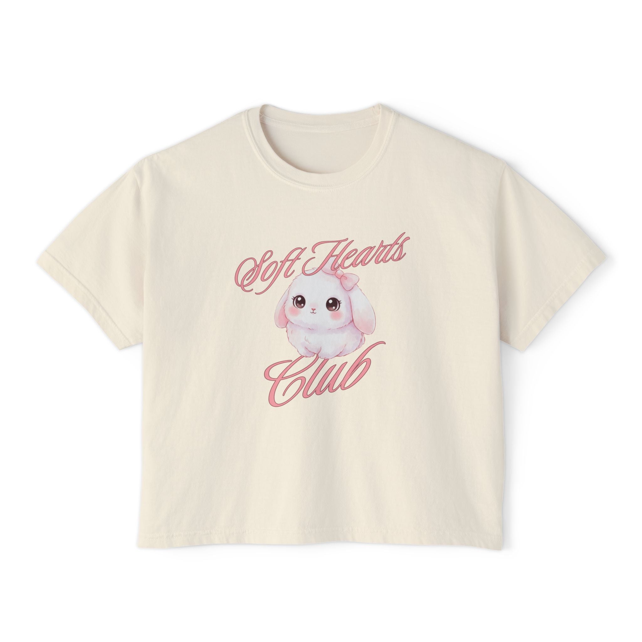 Soft Hearts Club Women's Boxy Tee — Cute Pastel Bunny Graphic